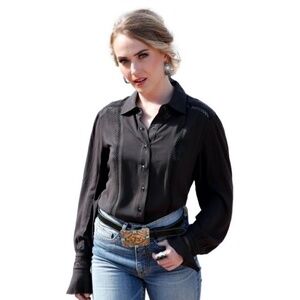 NWT CRUEL DENIM Crinkle Gauze Snap Shirt Crochet Western Prairie Romance Brown S
